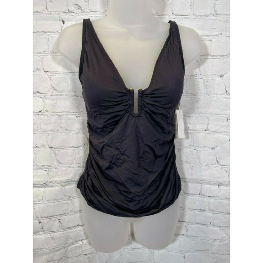 ☀️Bleu Rod Beattie Black U-Wire Shirred Slimming Tankini Top Size 4 NWT
